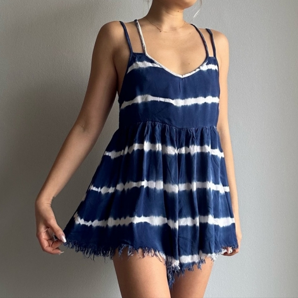 Dance & Marvel Blue and White Tie-Dye Romper Sz L